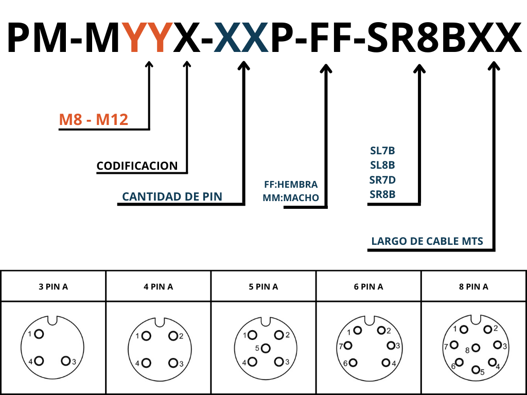 Conector Hembra recto M12, 4 pines, 2mts - Degson - PM-M12A-04P-FF-SL8B02