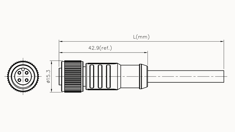 Conector Hembra recto M12, 4 pines, 2mts - Degson - PM-M12A-04P-FF-SL8B02