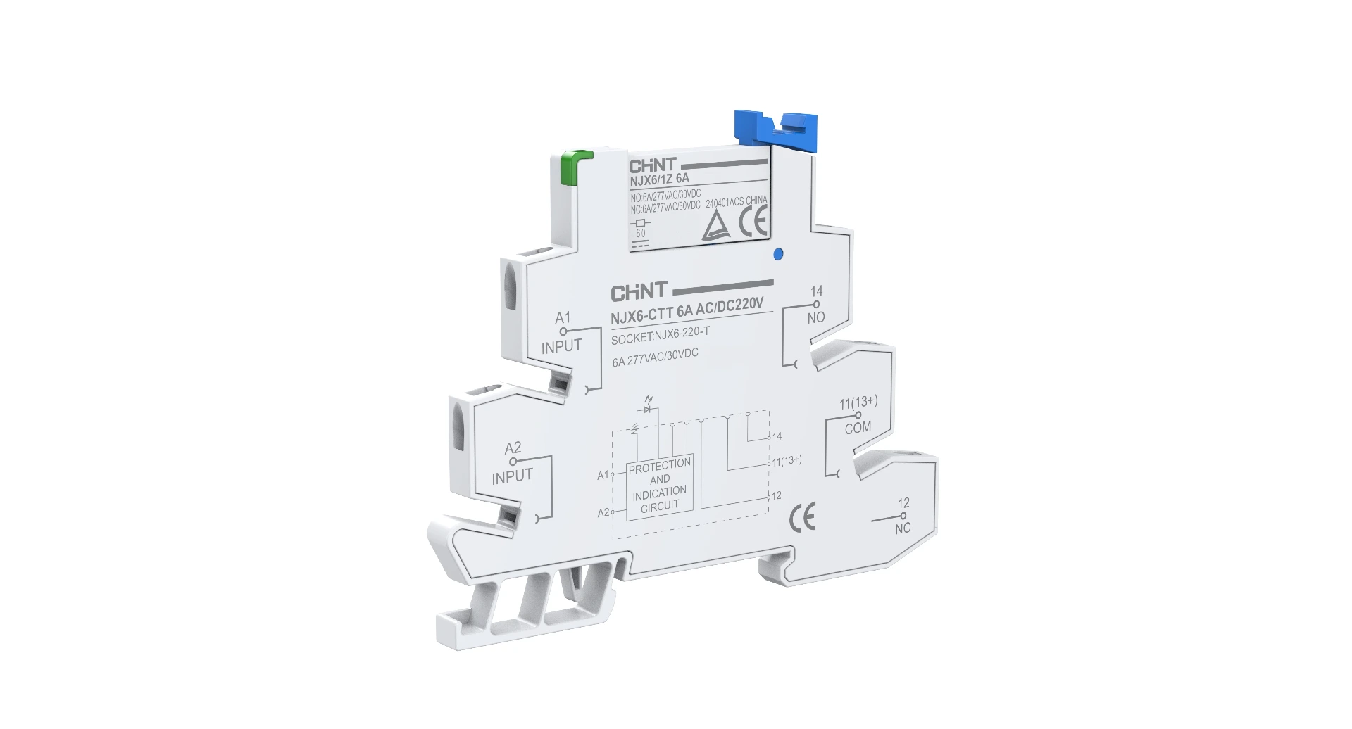 [053700220CH] Zócalo NJX6-220-L para relé de interfaz 220V AC/DC, riel DIN - Chint