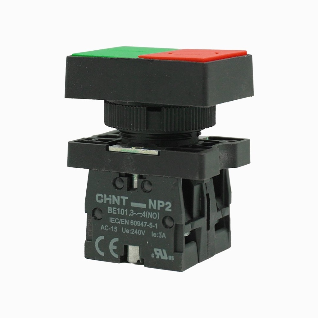 Pulsador doble 22 mm verde/rojo 1NA+1NC plastico NP2-EL8325 - Chint