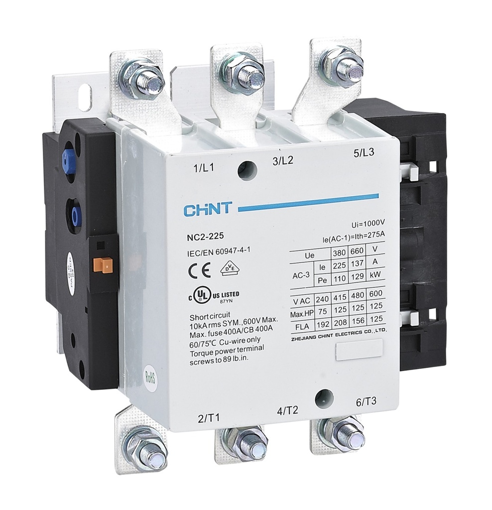 [03012258011CH] Contactor NC2, 225A 3P, 110KW, control 220 Vac - Chint - 03012258011CH
