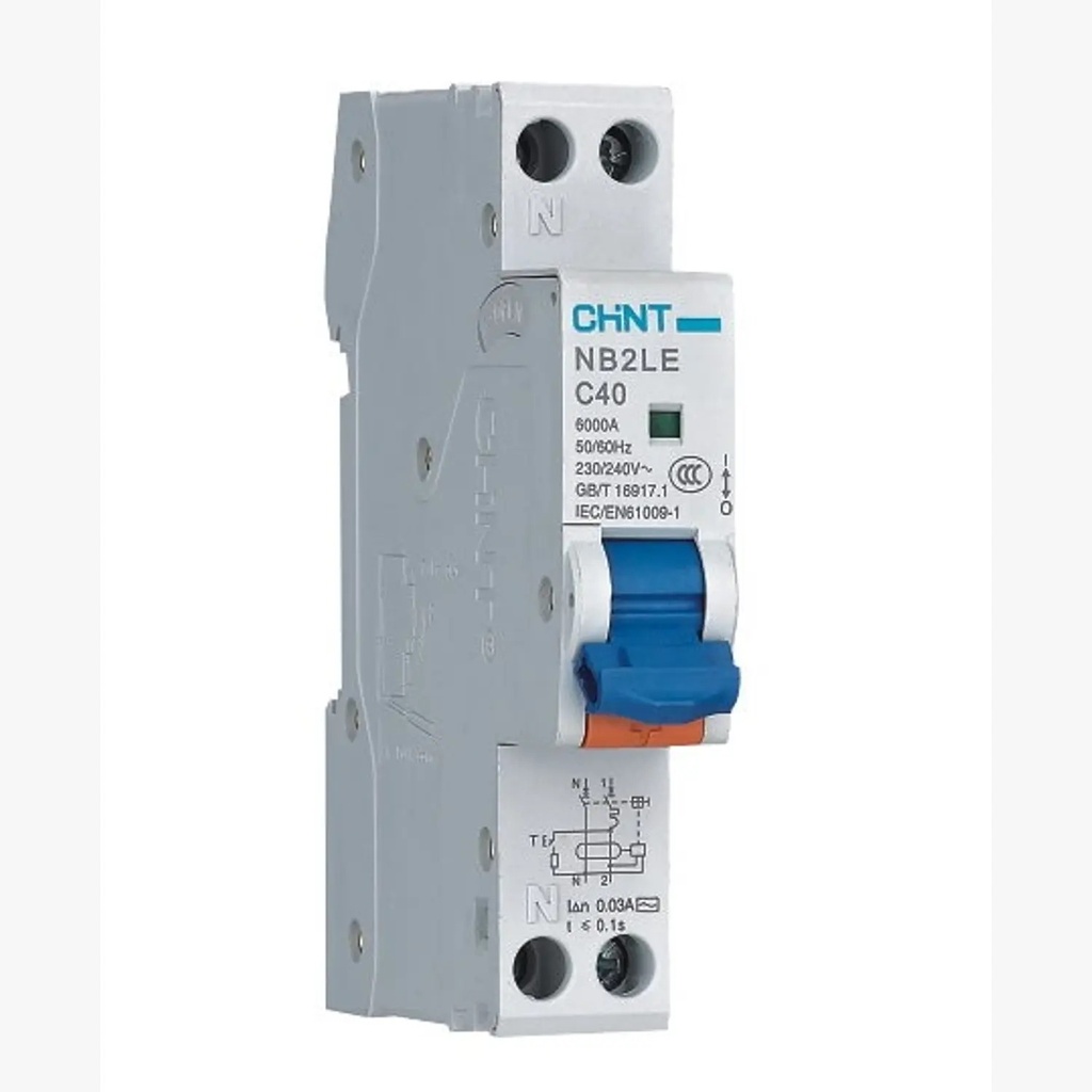[0712111603CH689007] Interruptor RCBO 1P+N 16A 6kA Curva C + diferencial 30mA - Chint - 0712111603CH