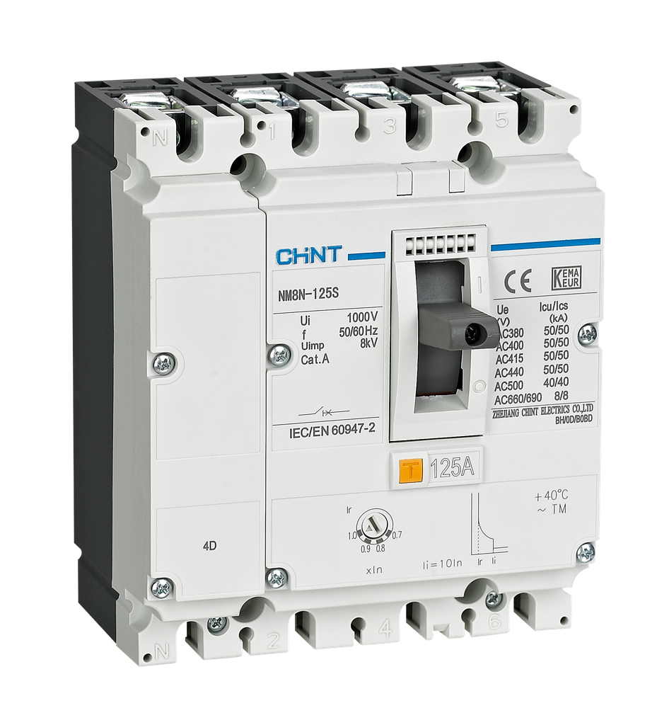 [07224020125CH] Interruptor NM8N-125C 4P 125A MCCB 87-125A 415V 36KA - Chint - 07224020125CH