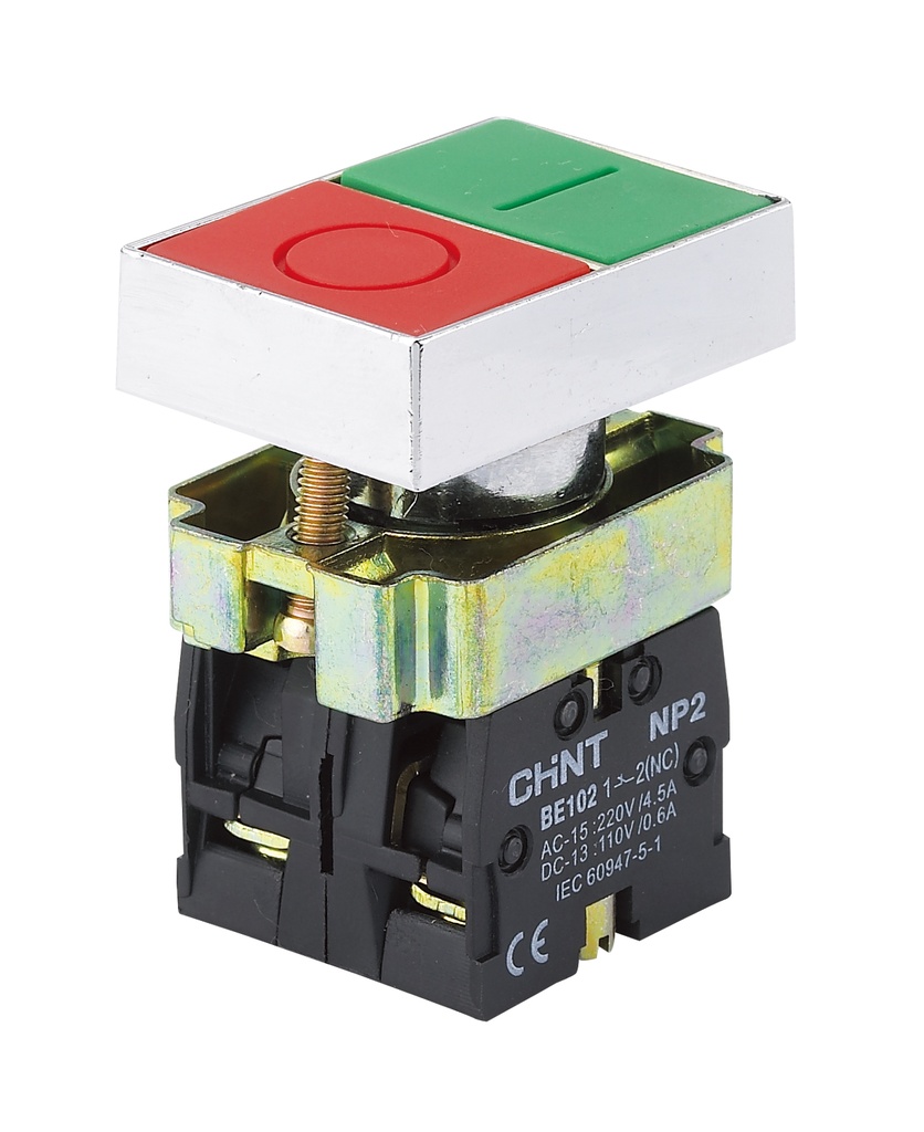 [2506131CH574003] Pulsador Doble Partir/Parar, Metálico, verde/rojo, 1NA+1NC - CHINT - 2506131CH