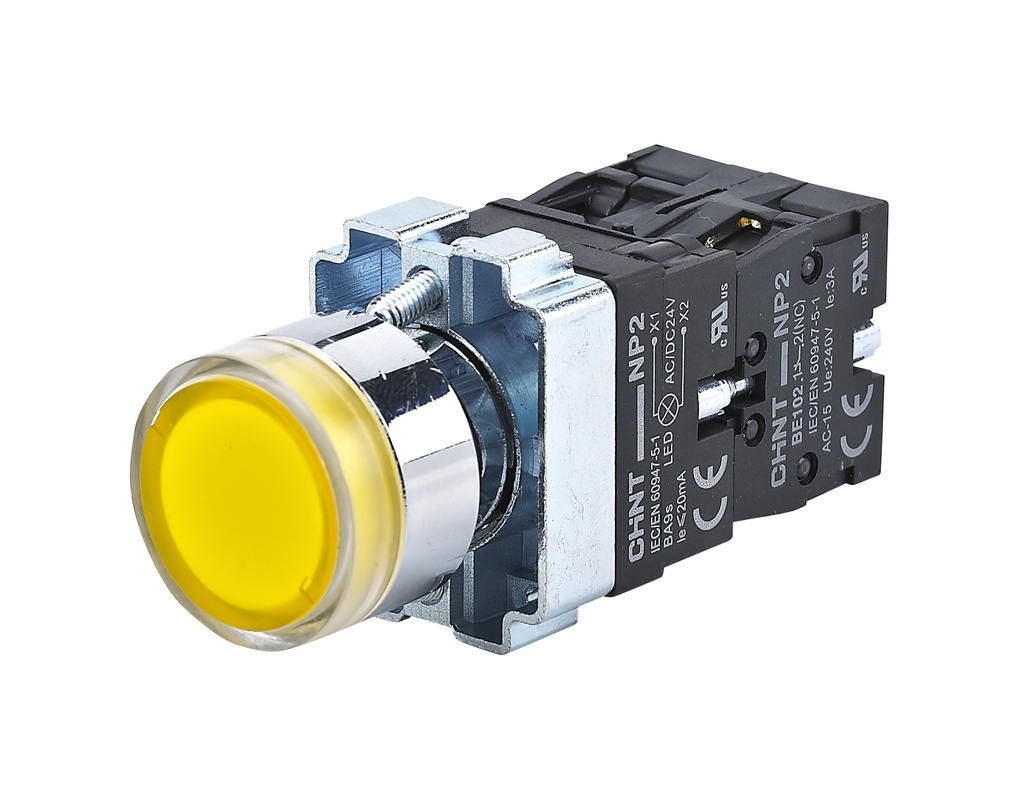 [2506114CH575647] Pulsador luminoso amarillo, metalico, led 220Vac, 1NA - Chint - 2506114CH