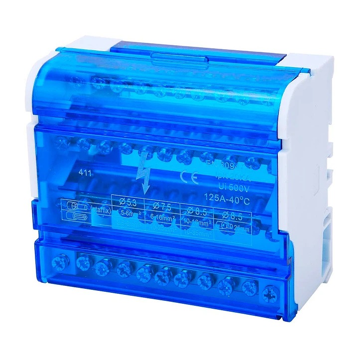 Repartidor tetrapolar 4p 11 salidas, 125A montaje riel DIN - Cirkon Electric