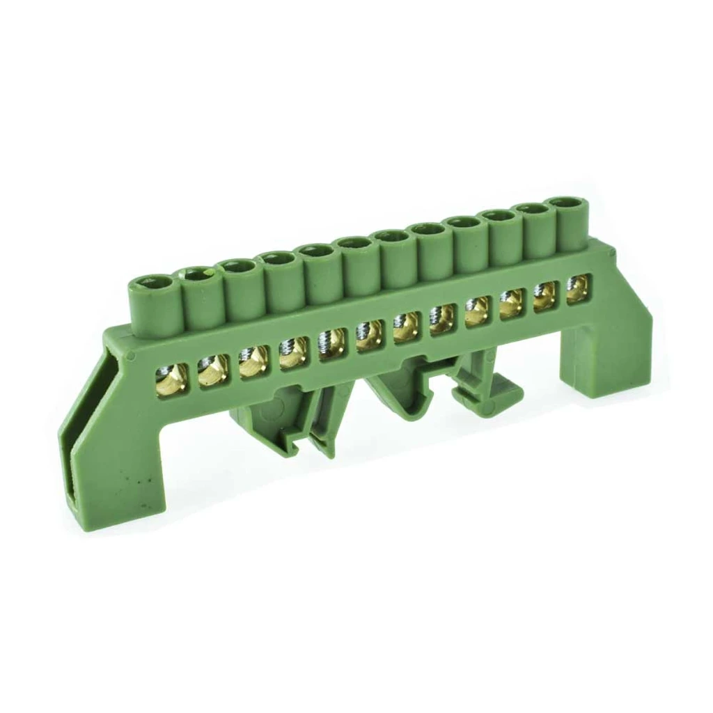 [CKE-R-PE-12P-63A] Regleta Tierra Aislada 12 Conexiones, 63A, a riel DIN - Cirkon Electric - CKE-R-PE-12P-63A