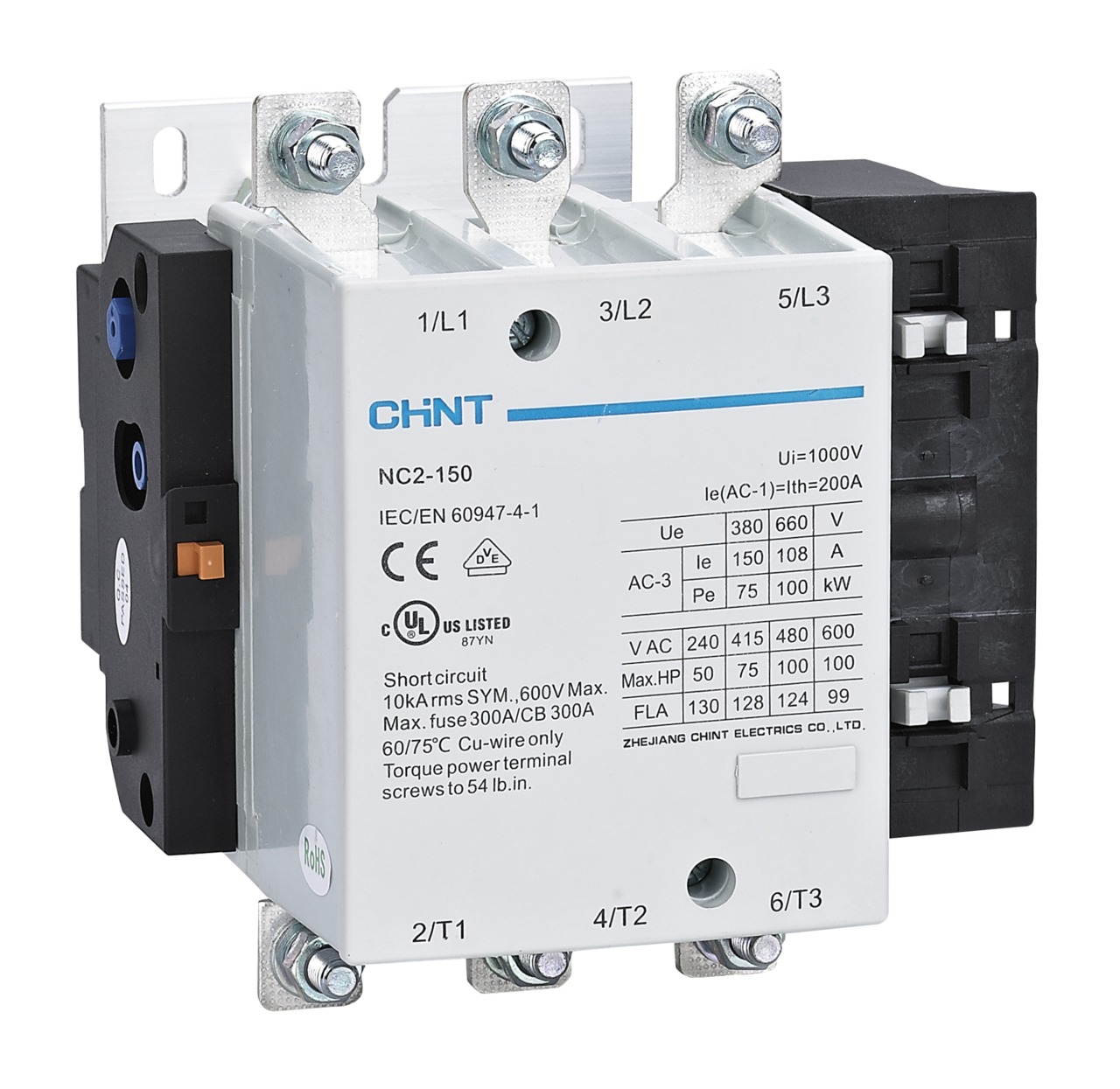 Contactor NC2, 150A 3P, 75KW, control 220 Vac - Chint - 03011508011CH