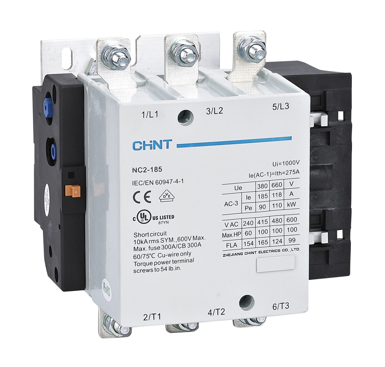 Contactor NC2, 185A 4P, 90KW control 220 Vac - Chint - 03011859011CH